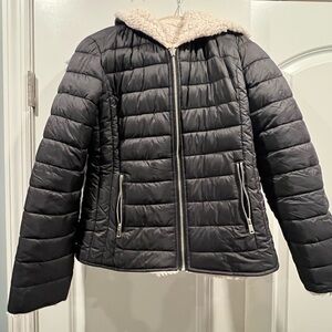 Women's Black Quilted Jacket with Hood